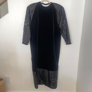 Vintage Gideon Oberson Velvet and Silk Dress Sheer Rhinestones Black Size 8